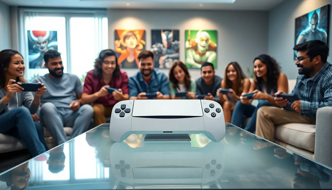 gamers enjoying the PlayStation Portal in a modern living room.